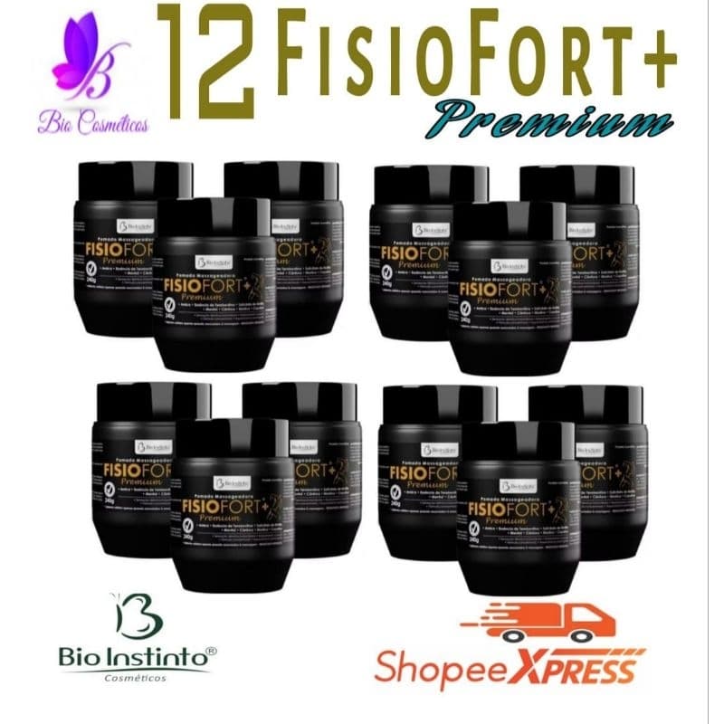 12 Pomadas Massageadora Desodorante Fisiofort Premium, Pote 240gr - Bio Instinto