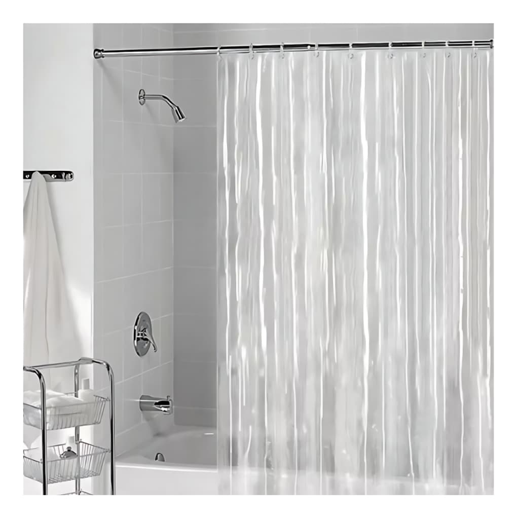 Cortina Box Banheiro Transparente Antimofo 1,80 X 2,00 100% PVC Com Ganchos Chuveiro Presilhas