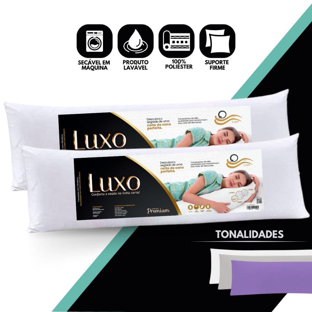 KIT 2 TRAVESSEIROS DE CORPO GIGANTE XUXÃO 130X40CM SUPER MACIO ANTIÁCARO ANTIALÉRGICO COM FRONHA