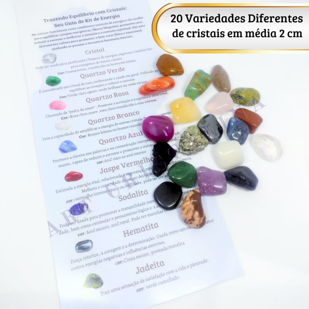 Kit 20 Pedras, Cristais Naturais, Ametista, Quartzo Rosa, Selenita, Olho de Tigre,Jade, Cristal...