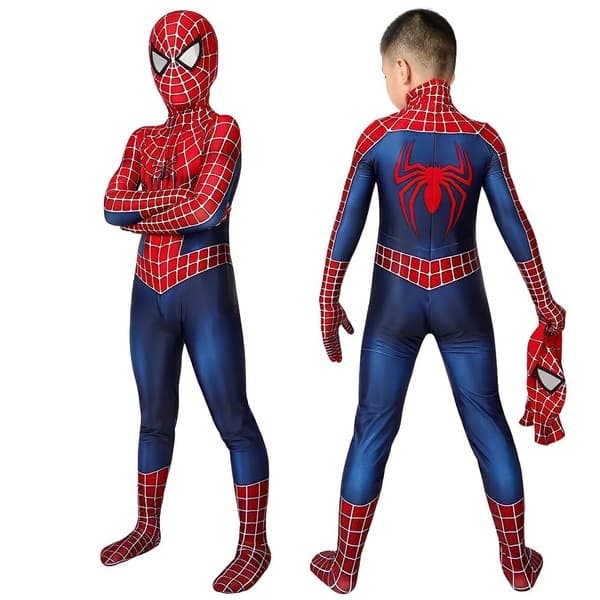 Fantasia Crianças Homem Aranha Clássico Tobey com Lentes Acrílico Infantil Para Traje Festas e Aniversários