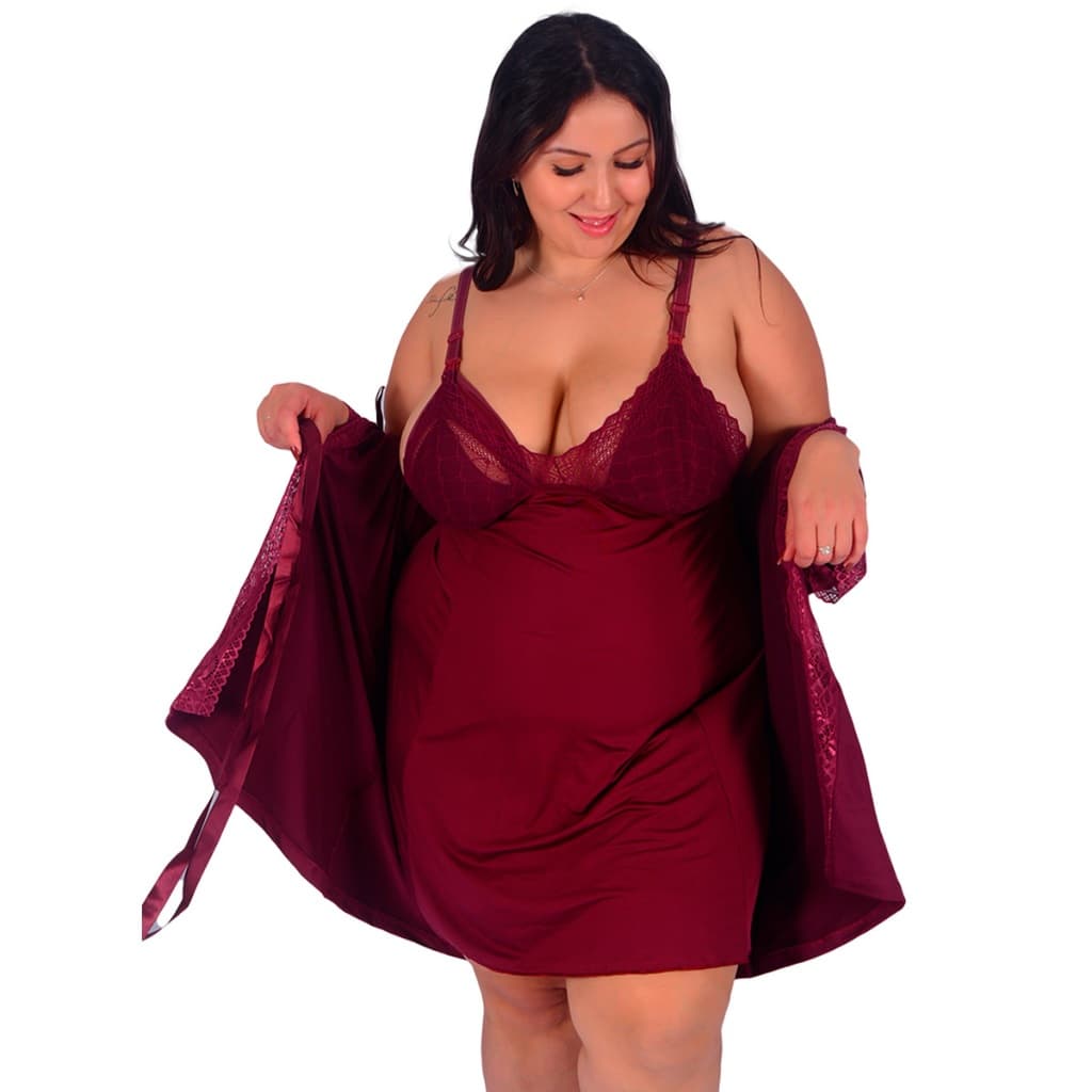 Kit Robe Plus Size e Camisola Amamentação Microfibra Pós Parto Mamãe Bebê