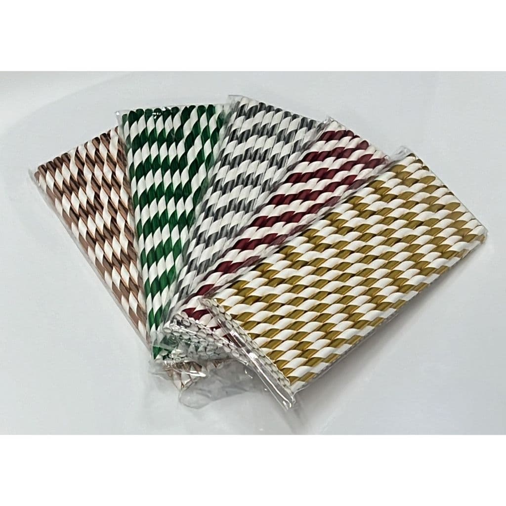 3 pacotes de 25 Canudo biodegradável de papel listrada metalizadas
