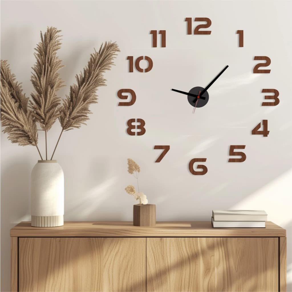 Relógio 3D de Parede Decorativo Para Cozinha Sala Grande Madeira Silencioso Decoração Parede Quarto Escritório Moderno