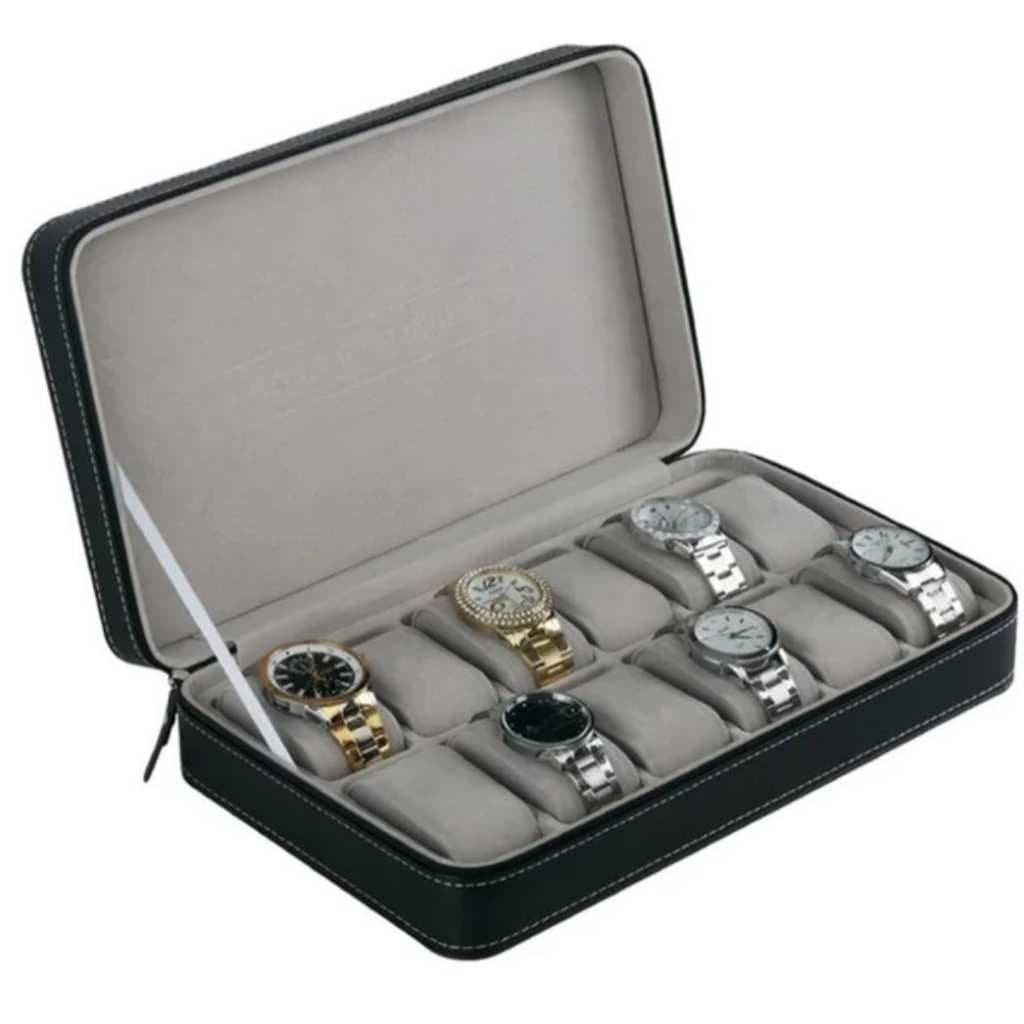 Caixa De Relógio Com Zíper De 12 Slots Em Couro Pu