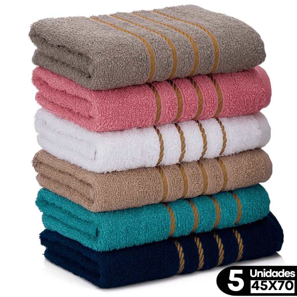 Kit 5 Toalhas de Rosto Modelos Sortidos Dourado Maciez Qualidade 100% Algodão Linha Bruna Toalhas