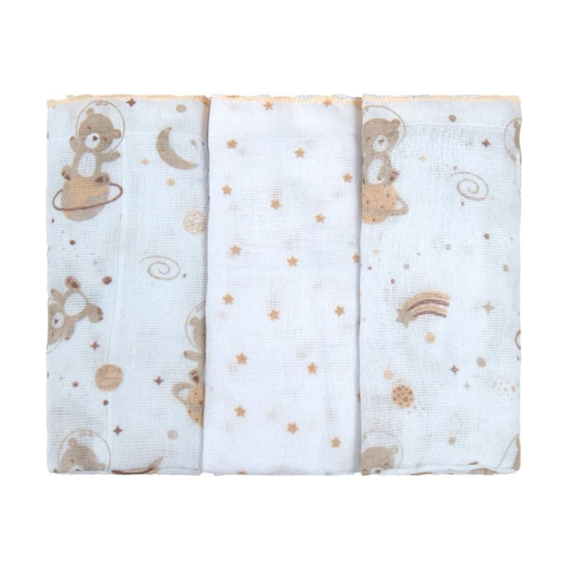 Kit Fralda com 3 un Estampada Bebê Urso Bege