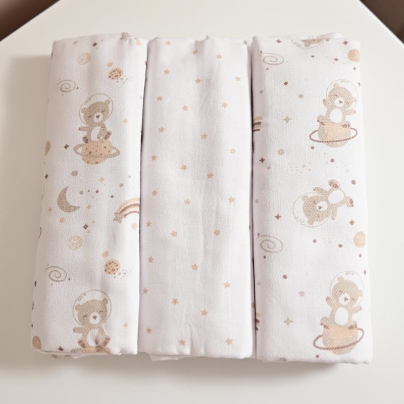Kit 3 Cueiros Estampado Bebê Urso Bege