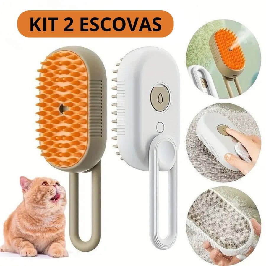 Kit 2 Escovas 3 Em 1 a Vapor para Remoção de Pelos Para Cães e Gatos