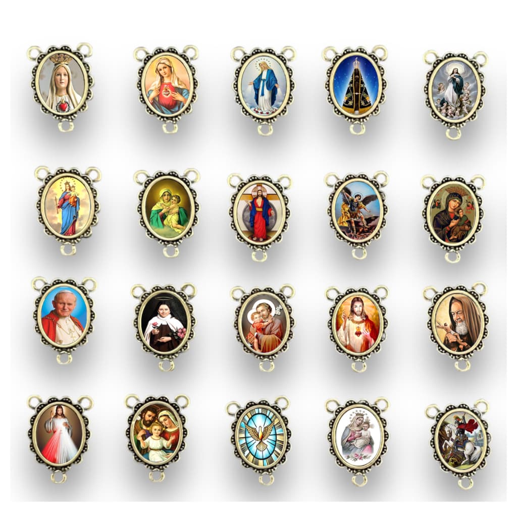 Entremeios para terços Resinados - 10 ou 30 unidades - Imagem de Santo - Dourado, Níquel ou Ouro Velho