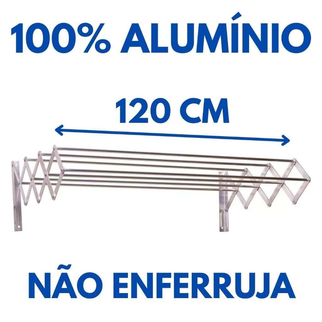 Varal de Parede Retrátil Varal de Roupa Sanfonado 120 cm Alumínio Não Enferruja - Bitenfer Varais