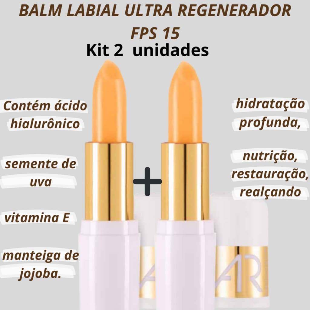 Balm Labial Ultra Regenerador Ácido Hialurônico FPS 15 AR Maquiagem Abelha Rainha 3,5g kIt 2 Uidades