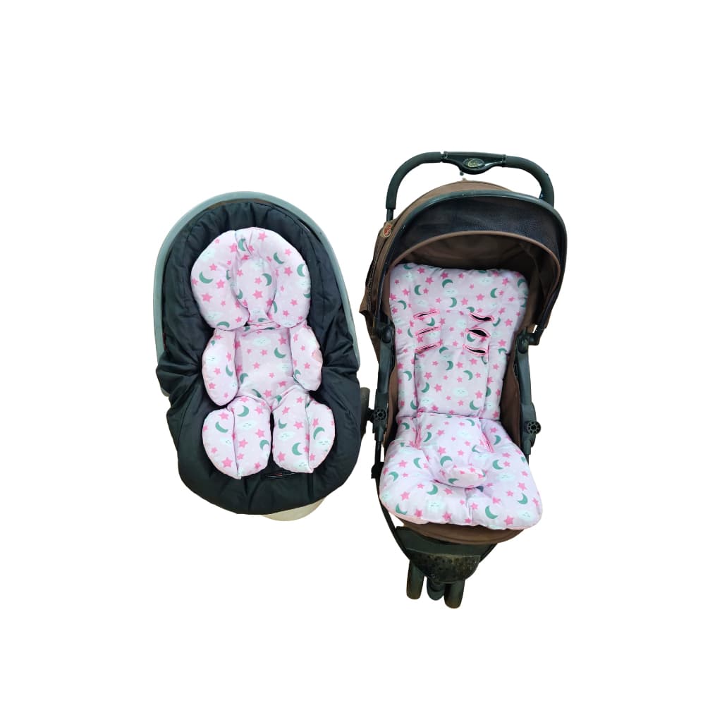Kit Colchonete Para Carrinho Com Almofada Redutora Para Bebê Conforto Infantil Menino Menina