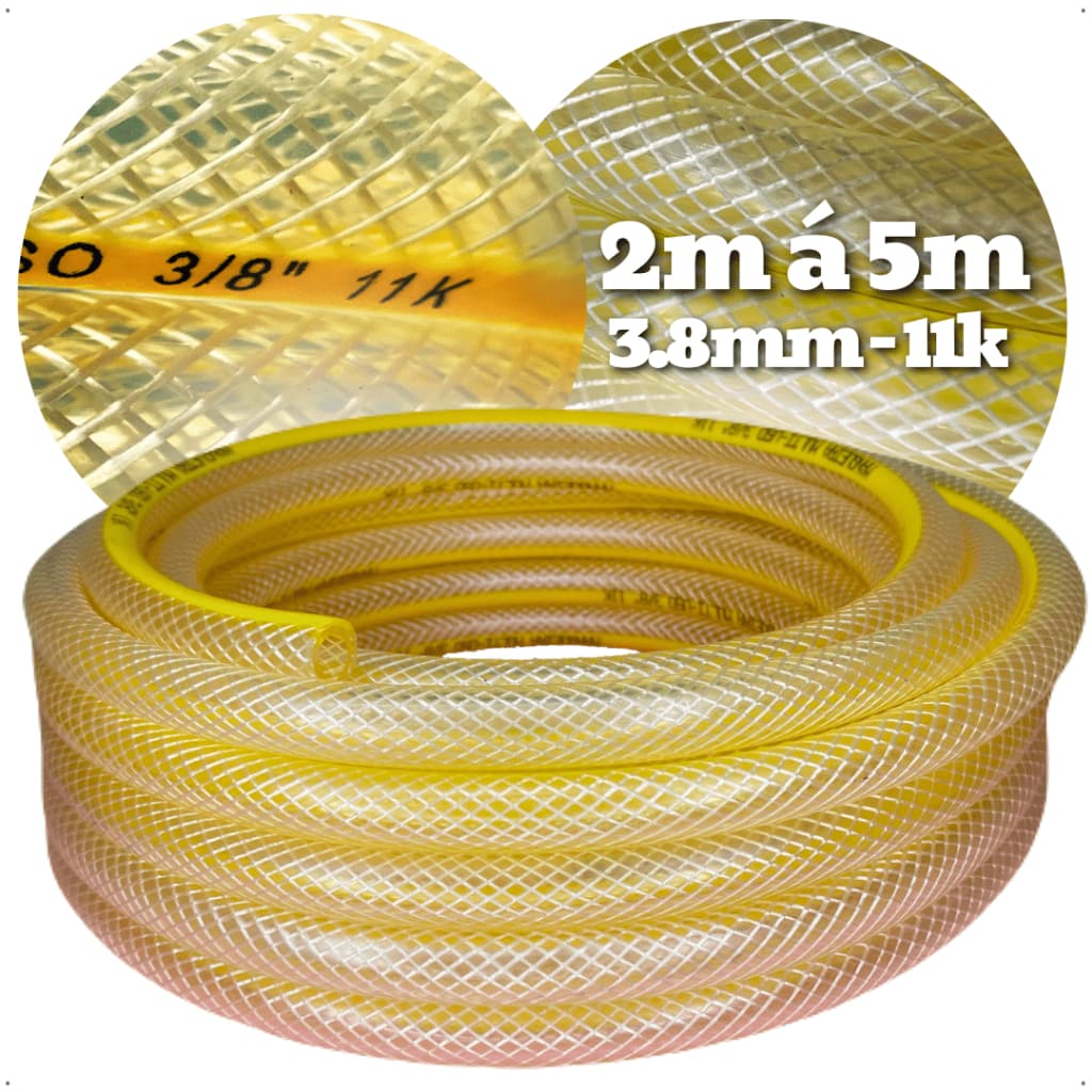 Mangueira Universal para Cozinha 3/8" Trançada Multiuso Parede Grossa 3.8mm - 2m 3m 4m e 5m, Jardim