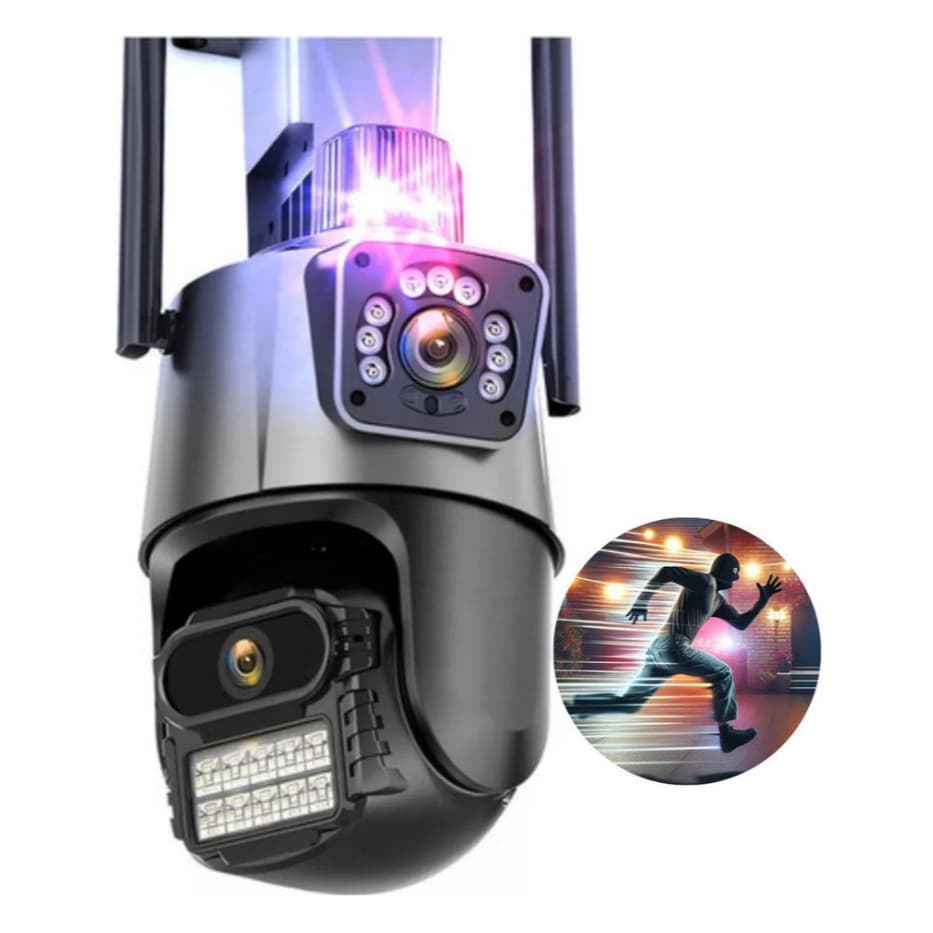 Camera Lente Dupla Wifi Segurança 6mp 4K Zoom Vigilância Com Luz Cor Preto