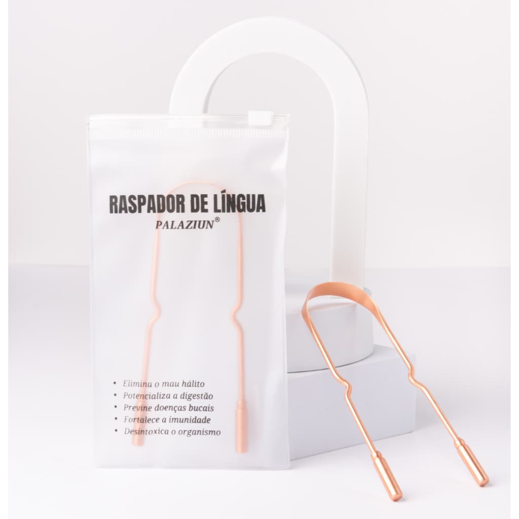 Raspador Limpador de Língua De Cobre 100% Puro Higienizador Lingual Ayurveda Com Bolsinha Zip