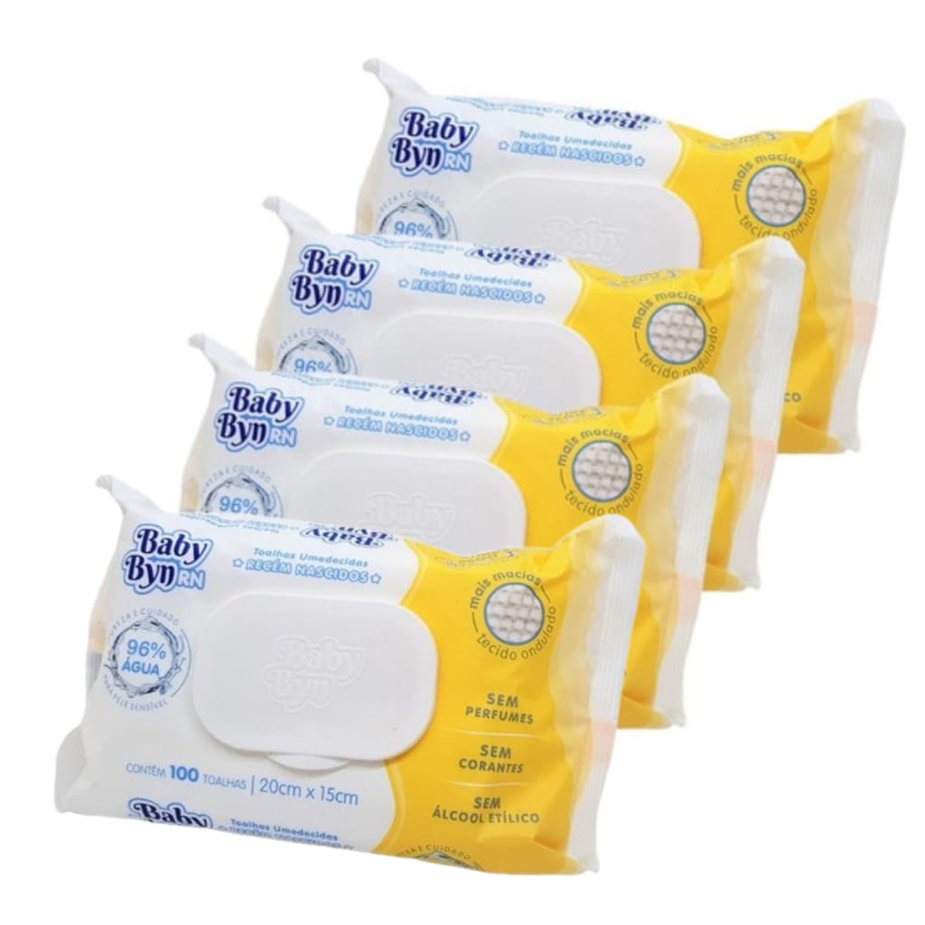Kit 4 Toalha Umedecida Recém Nascido RN Sem Álcool Baby Byn - 400 Unidades