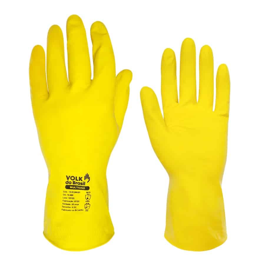 Luva Látex Multiuso Slim Amarela Volk Limpeza Luva de Segurança EPI