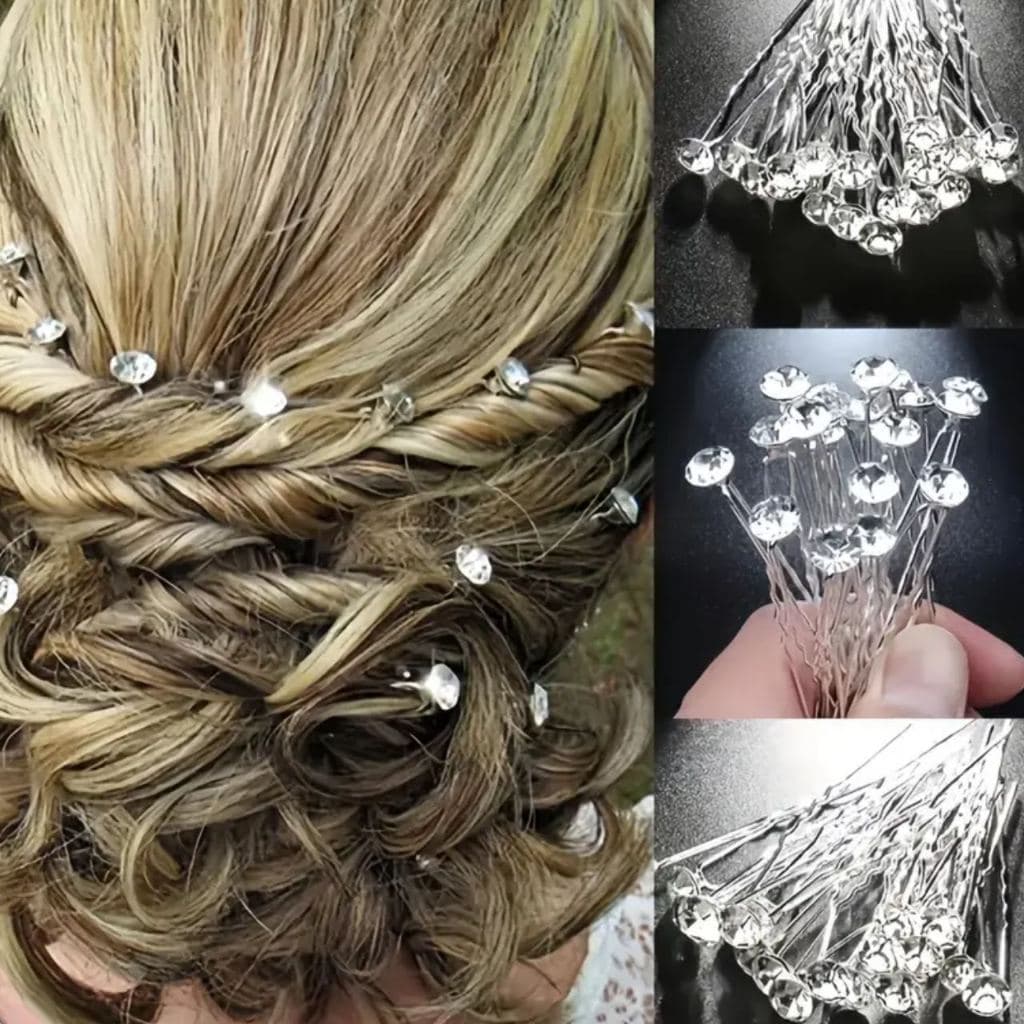 1 kit / 10un Grampos Ponto De Luz zirconia branco Cabelo Penteado noiva CAIXINHA
