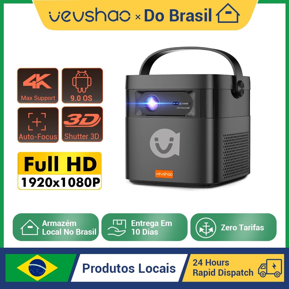 Projetor Portátil VEVSHAO V50 Com Bateria Recarregável | 1080P HD 500 ANSI Som 20W Filme Ao Ar Livre