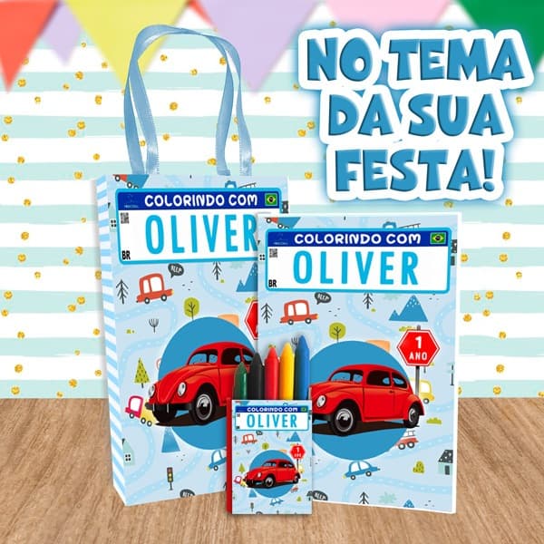 Kit livros para colorir + giz de cera + sacola - Nome Personalizado - Festa Aniversário Lembrancinha