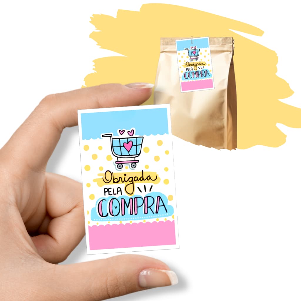 Mini Cartões de Agradecimento - 7,5 x 4 Cm - Obrigado Pela Compra.