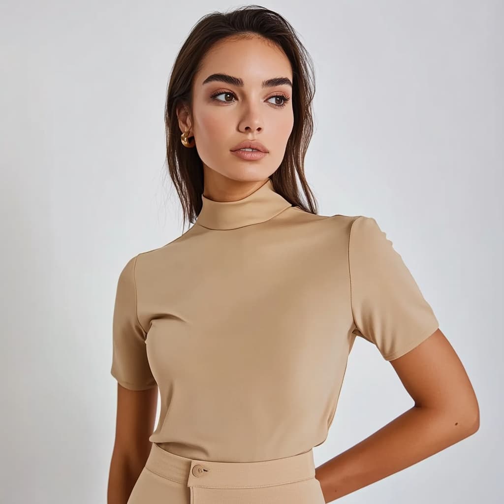 Blusa Feminina Cacharrel Manga Curta Segunda Pele Gola Alta Tecido Suplex