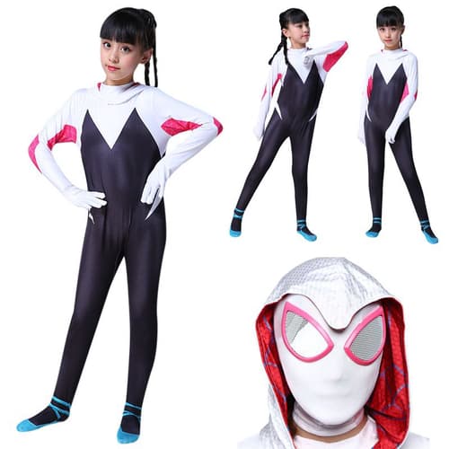 Fantasia Infantil Spider Gwen Mulher Aranha com Lentes Acrílico Para Crianças Festas e Aniversários