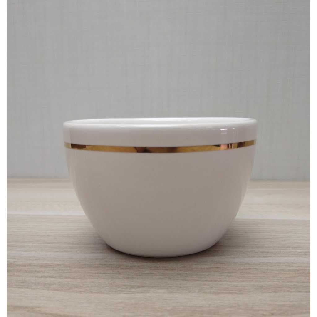 Molhadeira Porcelana Cumbuca Bolw para Kit Higiene Bebe Branco off White com Filete Ouro