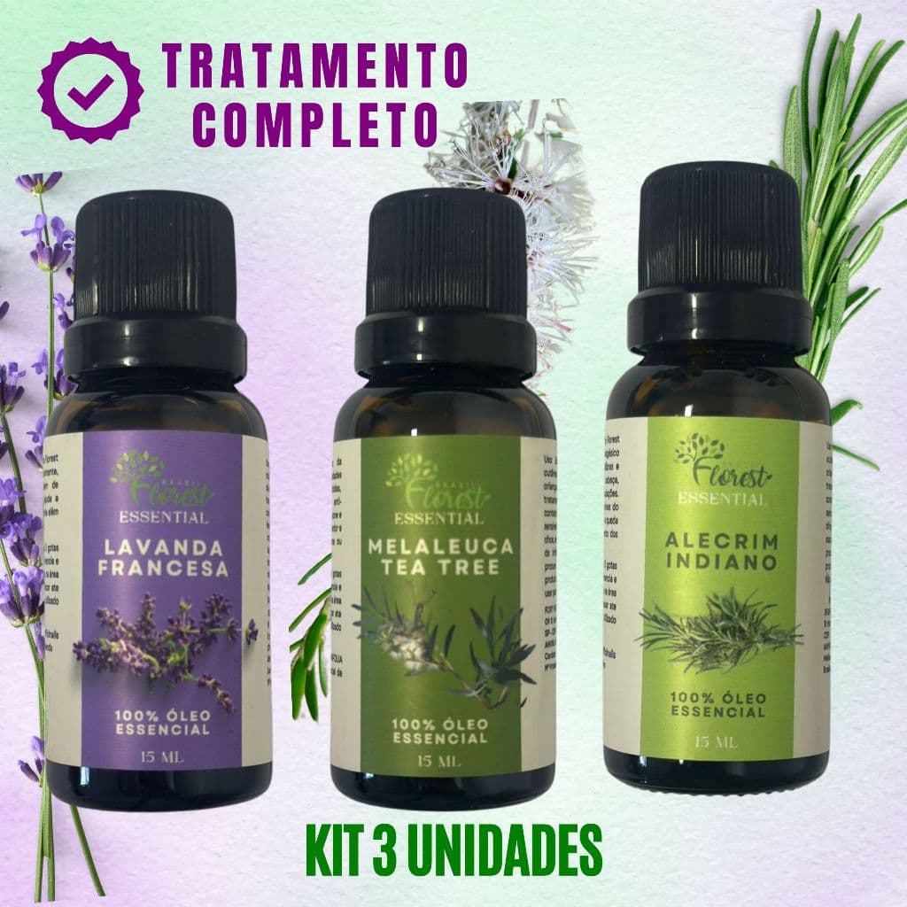 KIT LAVANDA + MELALEUCA + ALECRIM ÓLEO ESSENCIAL PURO GOTEJADOR