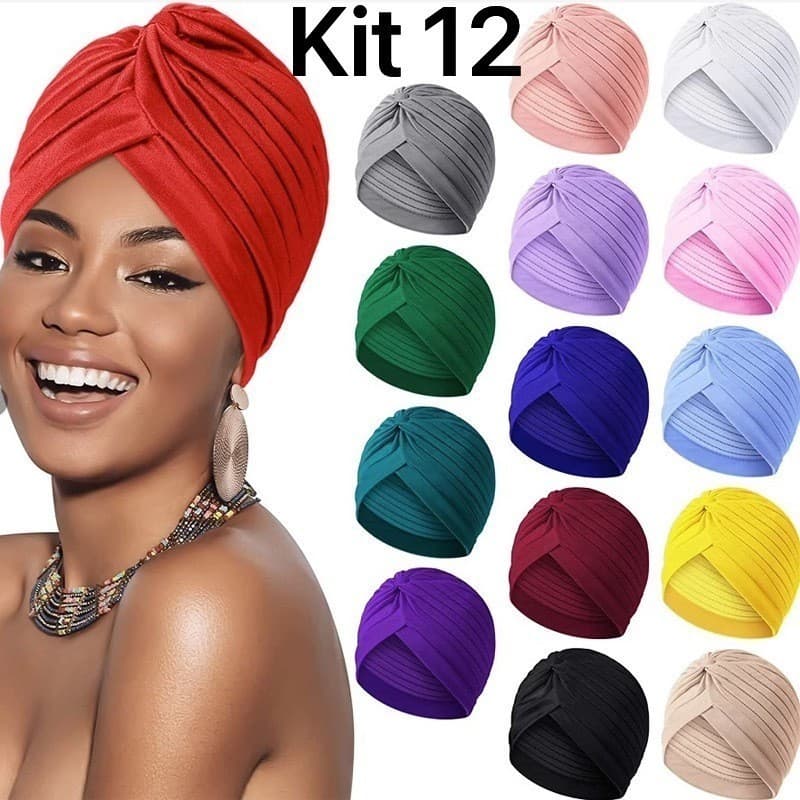 kit 12 Turbantes Feminino Indiano Elástico Fechado Estiloso