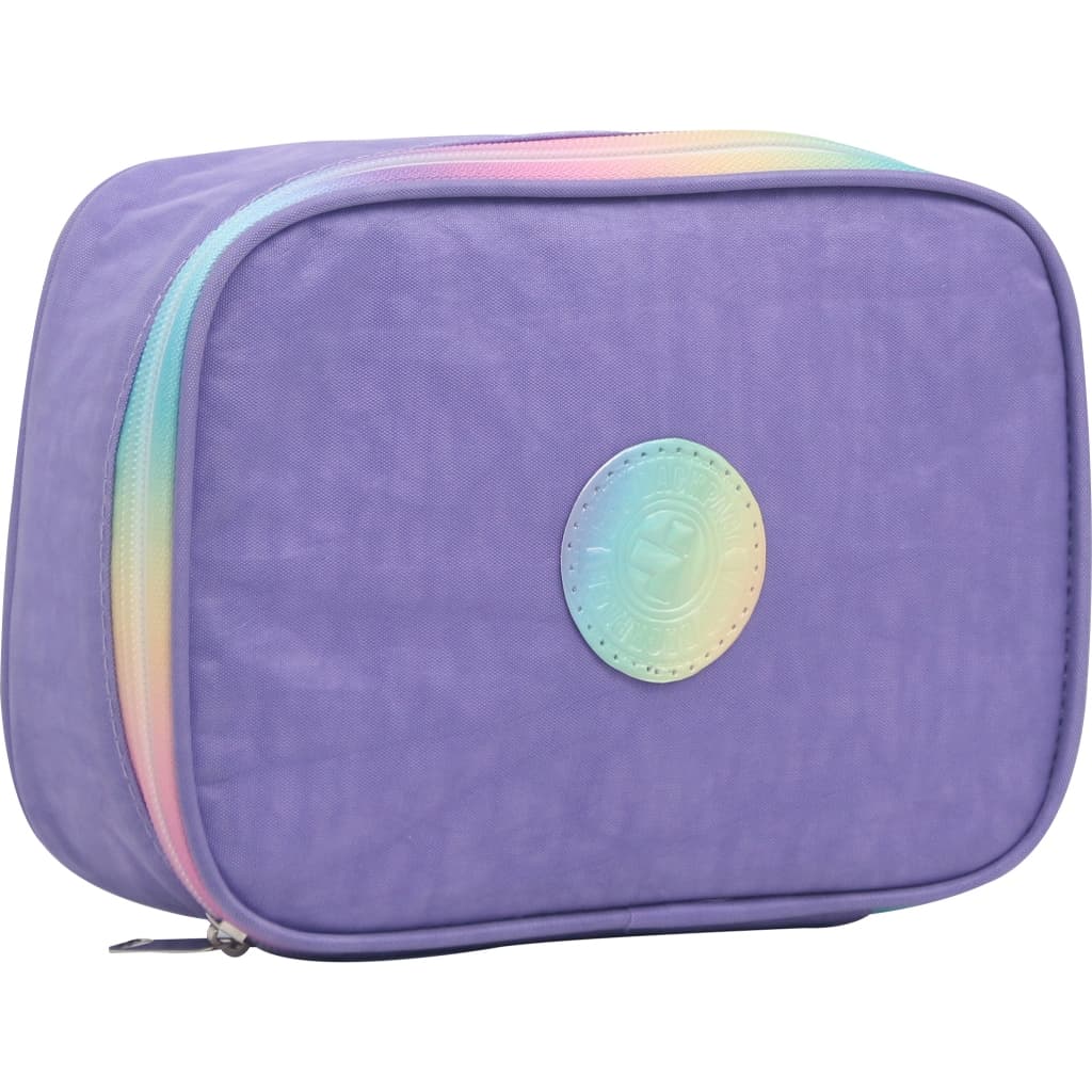 Penal Escolar Box Grande Quadrado Organizador de Lápis e Canetas Preto Lilás Rosa