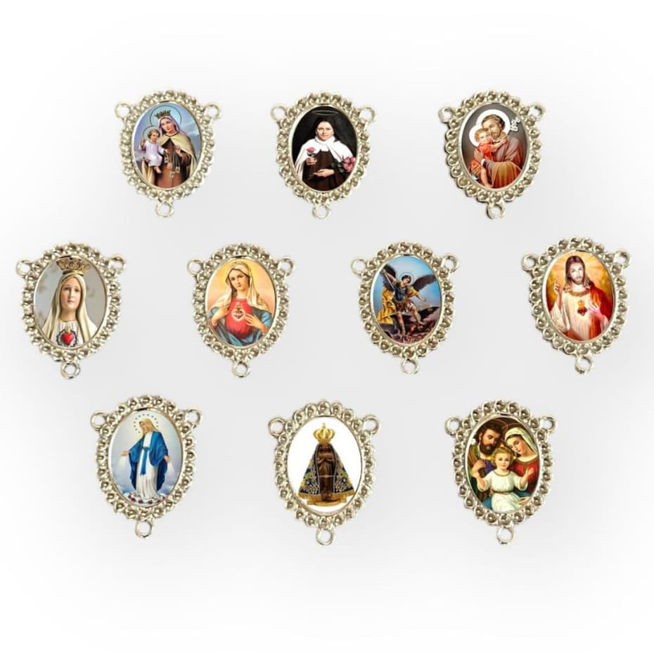 Entremeio para Terço Resinados com Imagem de Santos de Devoção - Acabamento do metal em Níquel