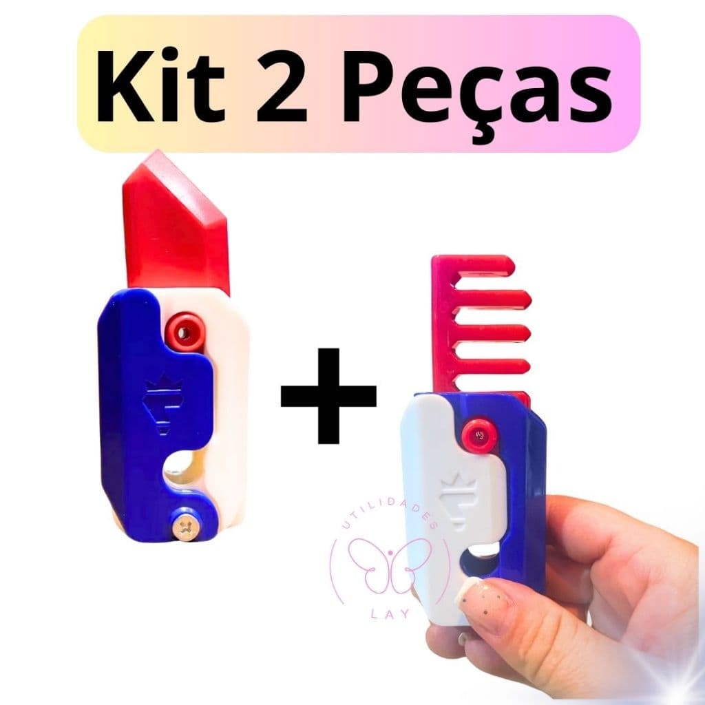 Kit Faquinha + Pente  Gravidade Cenoura e Brinquedo Retráteis Mágicas Propulsor Falso Descompressão