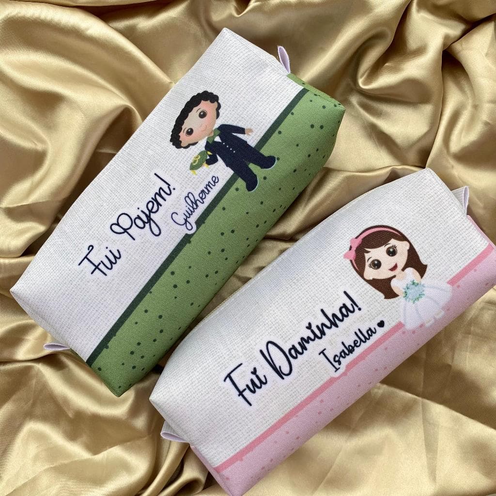 PRODUÇÃO EM 1 DIA ÚTIL + FRETE - Estojo Personalizado VÁRIAS CORES (para daminha, pajens...)