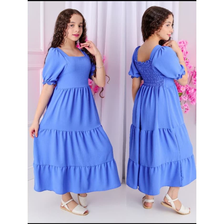 Vestido Longo manga princesa  infantil y juvenil material,dunha,suceso para vendas,linda,para natal.