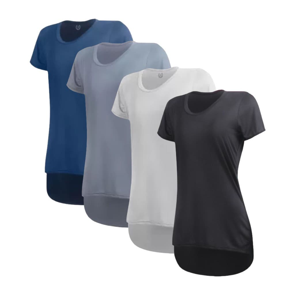 Kit 4 Camisetas Femininas Dry Fit Poliéster Tapa Bumbum Proteção UV