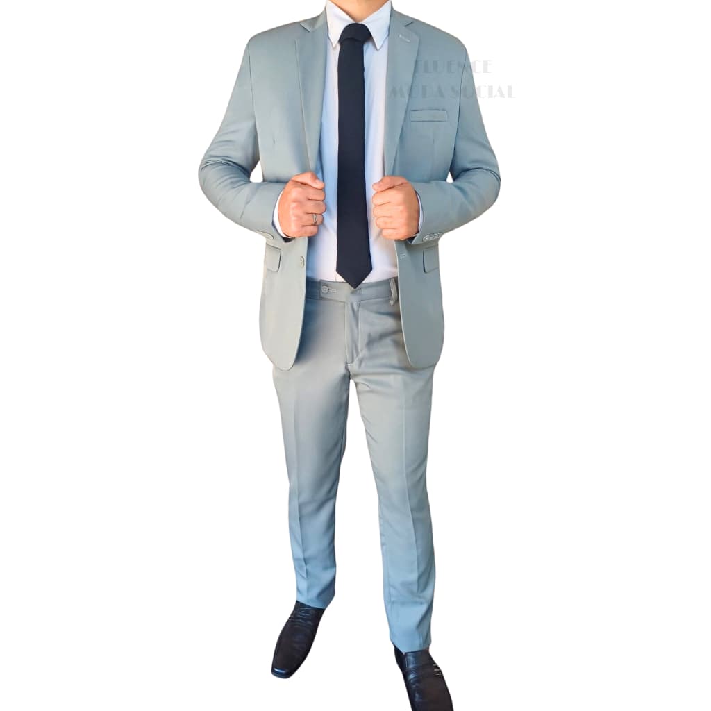 Terno Social Masculino Slim Microfibra Gabardine De Luxo Cinza Claro
