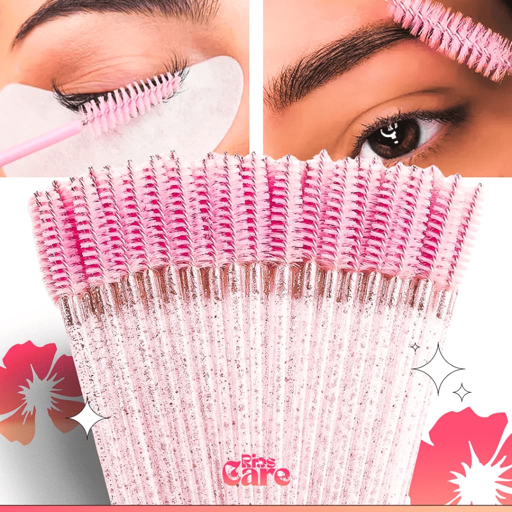 Kit 50/100/200 Escovas Escovinhas De Cílios E Sobrancelha Descartáveis Com Glitter