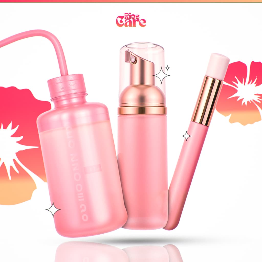 Kit Limpeza Extensão de Cílios Com Pump Espumador Pincel e Pisseta Rosa