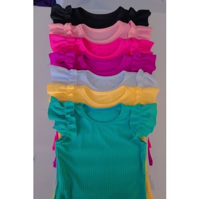 blucinha manga babado infantil juvenil malha canelado