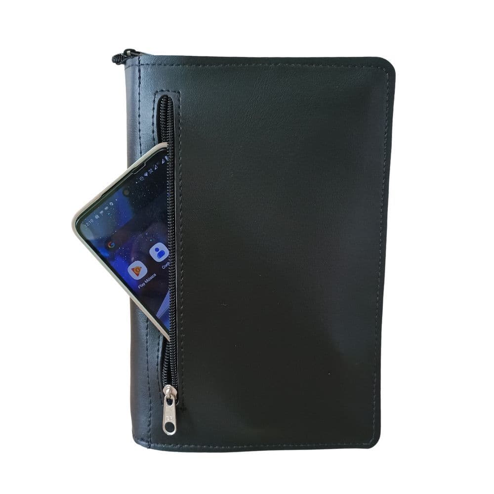 Capa Lisa Preta para Bíblia de Estudo Grande com Zíper e Bolso Externo Porta Celular - Número 13