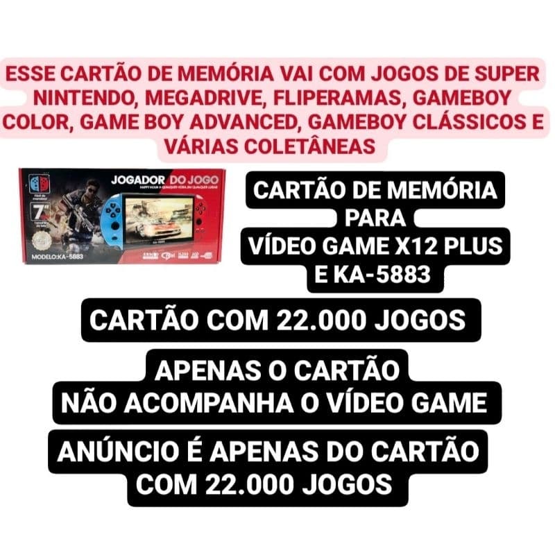 CARTÃO DE MEMÓRIA PARA VÍDEO GAME PORTÁTIL X12 PLUS E KA-5883 + 22.000 Jogos