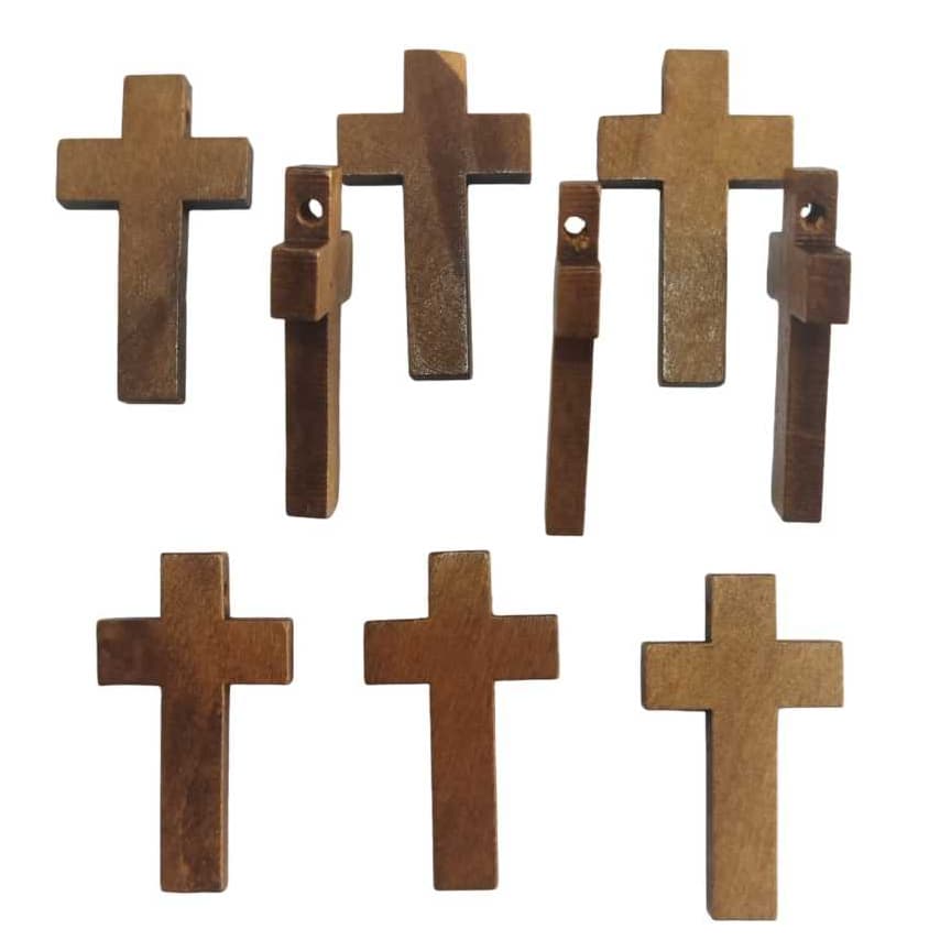 CRUZ DE MADEIRA 25 x 40 mm -12 UNIDADES- COM FURO PASSANTE.