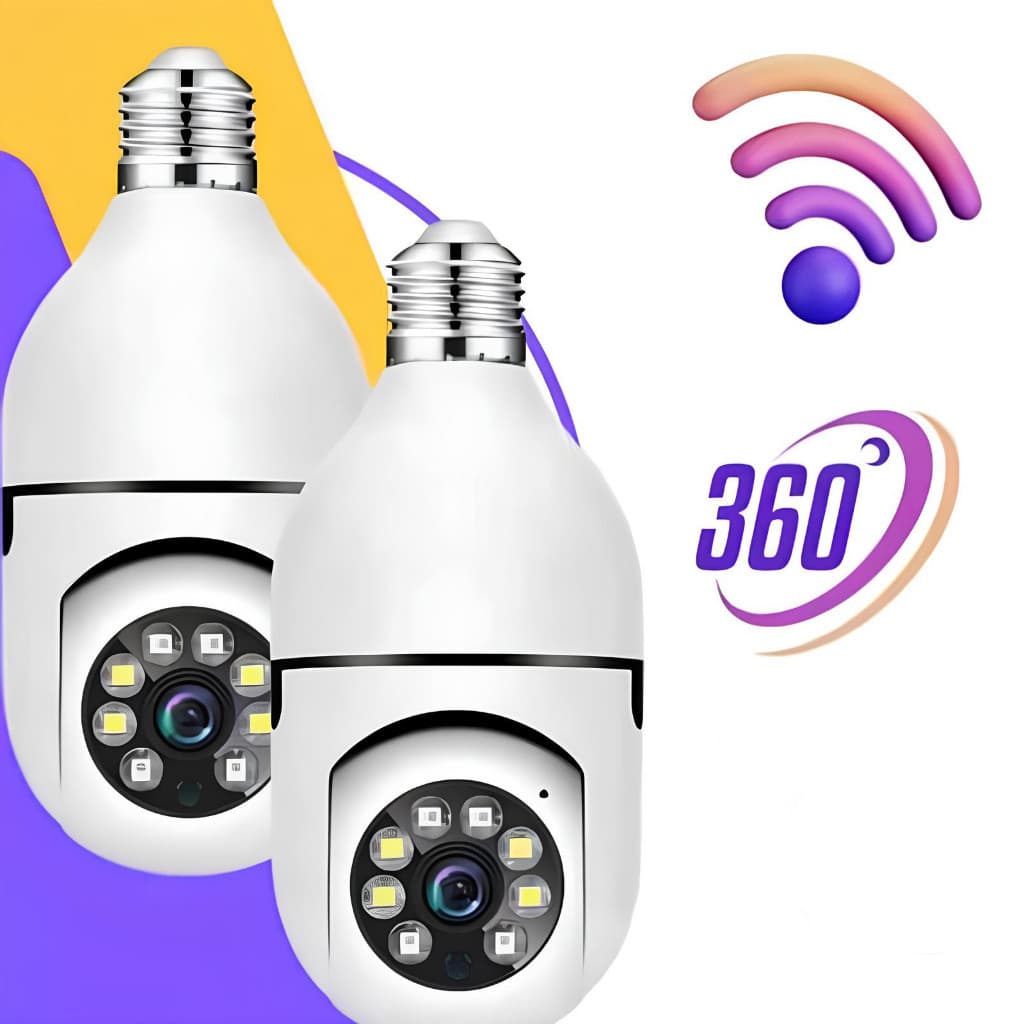 KIT Câmera wifi ip sem fio giratória 360 com encaixe lampada bocal rosca ptz full HD visão noturna segurança