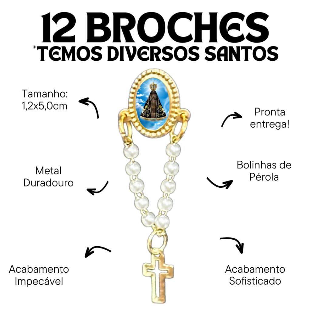 12 Broches Diversos Santos Oval Com Terço Pérola: Para Quem Valoriza a Tradição e a Fé