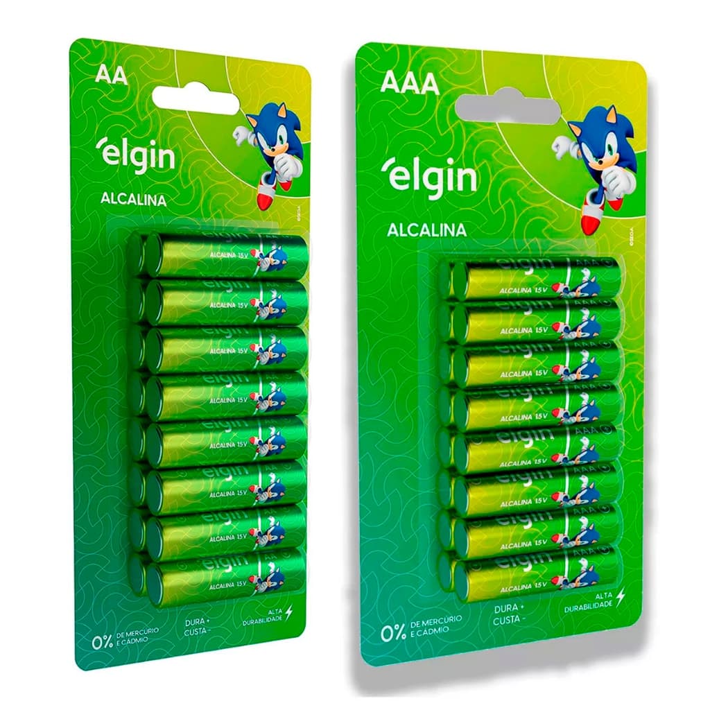Pilha Elgin Alcalina AA Comum ou AAA Palito Blister com 16 ou 32 Unidades