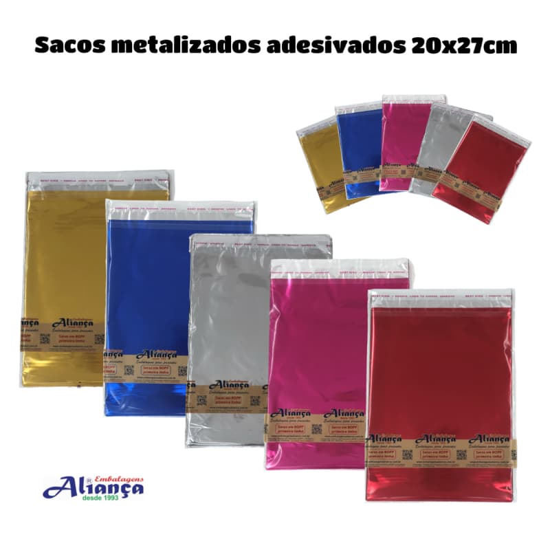 50 Sacos metalizados com adesivo para fechar