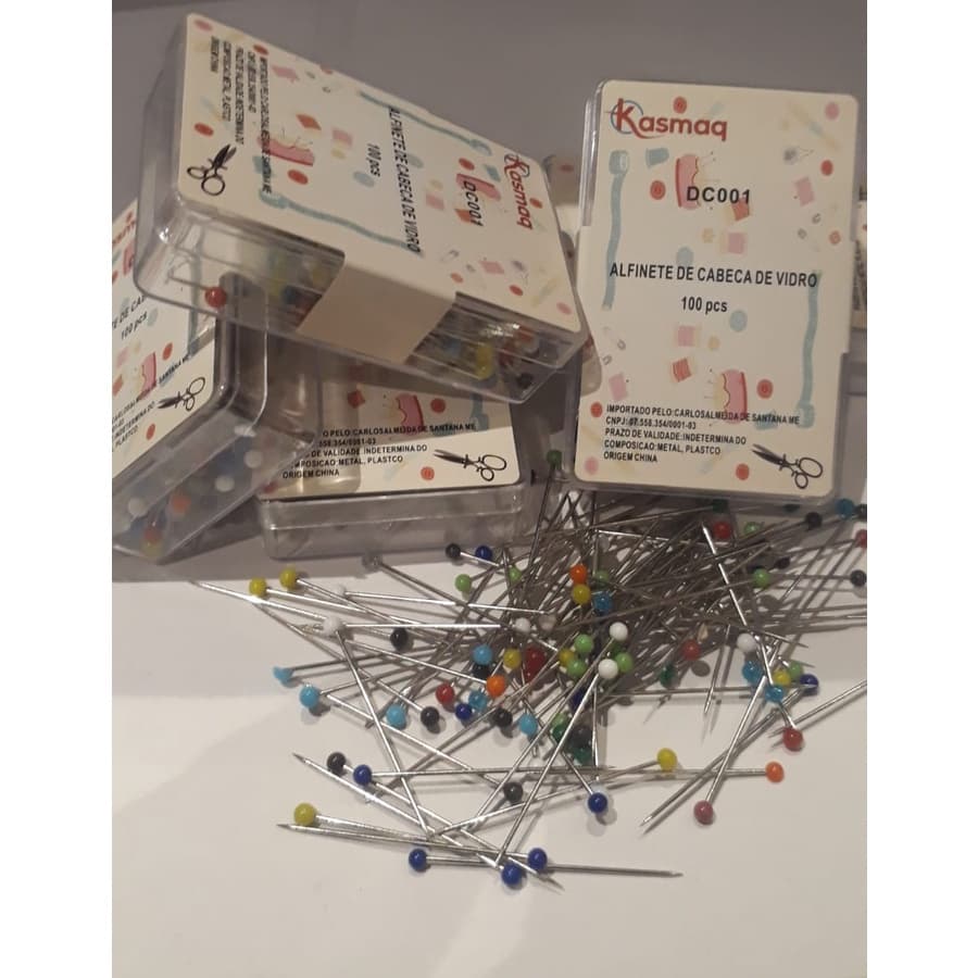 Alfinete Cabeça de Vidro c/100