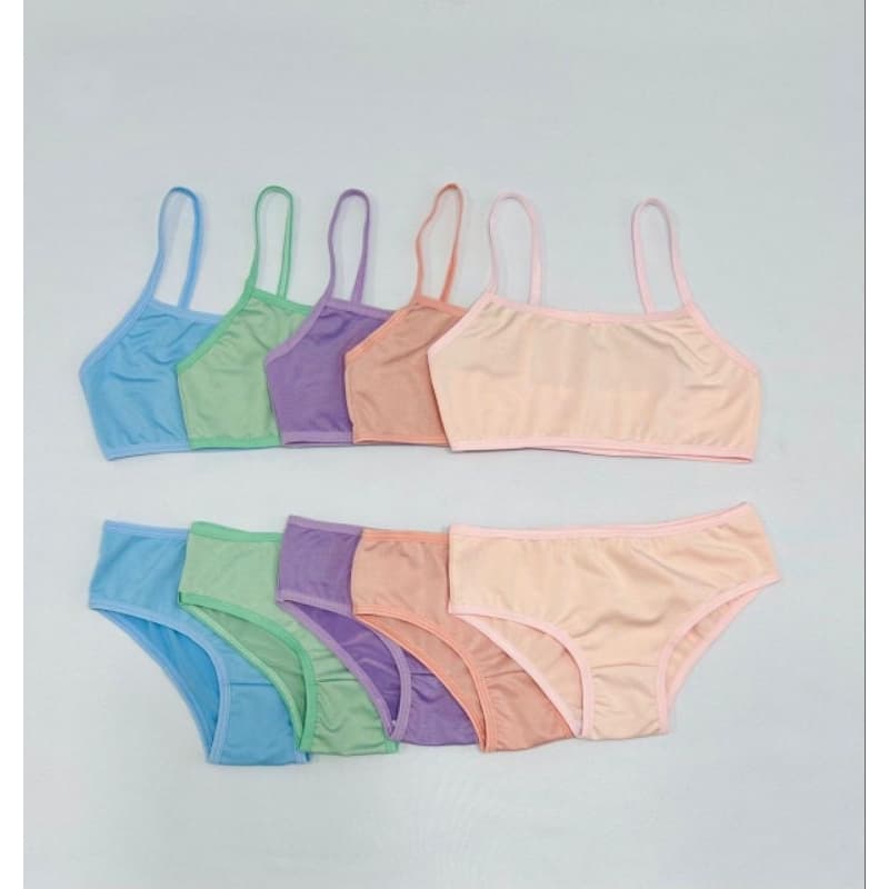 kit 5 conjuntos infantil feminino calcinha e top liso 3 a 10 anos